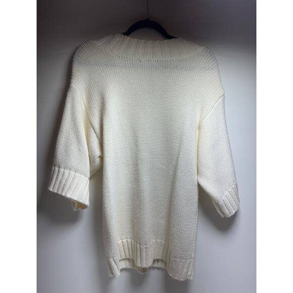 Minimalist Women’s Cable Knit Ivory Sweater Short Sleeve Sz Large Chunky - Picture 7 of 7